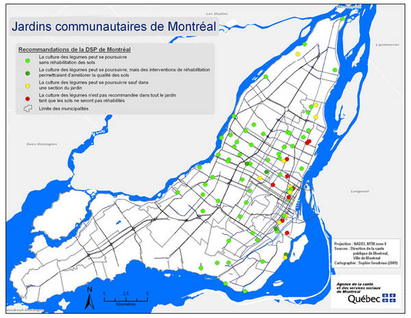 Carte des jardins communautaire de Montréal